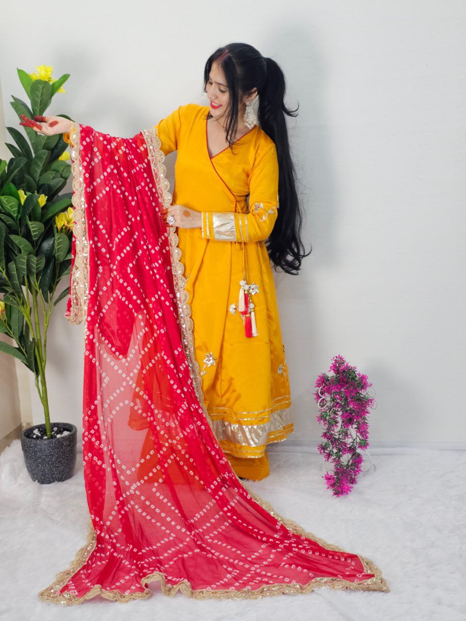 Purely Handmade Anarkali Plazzo Set with Bandhani Dupatta β A Royal Festive Look π